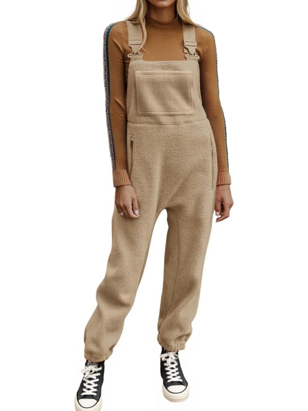 Cozy Women's Fleece Overalls - Warm Winter Jumpsuit with Pockets, Loose Fit